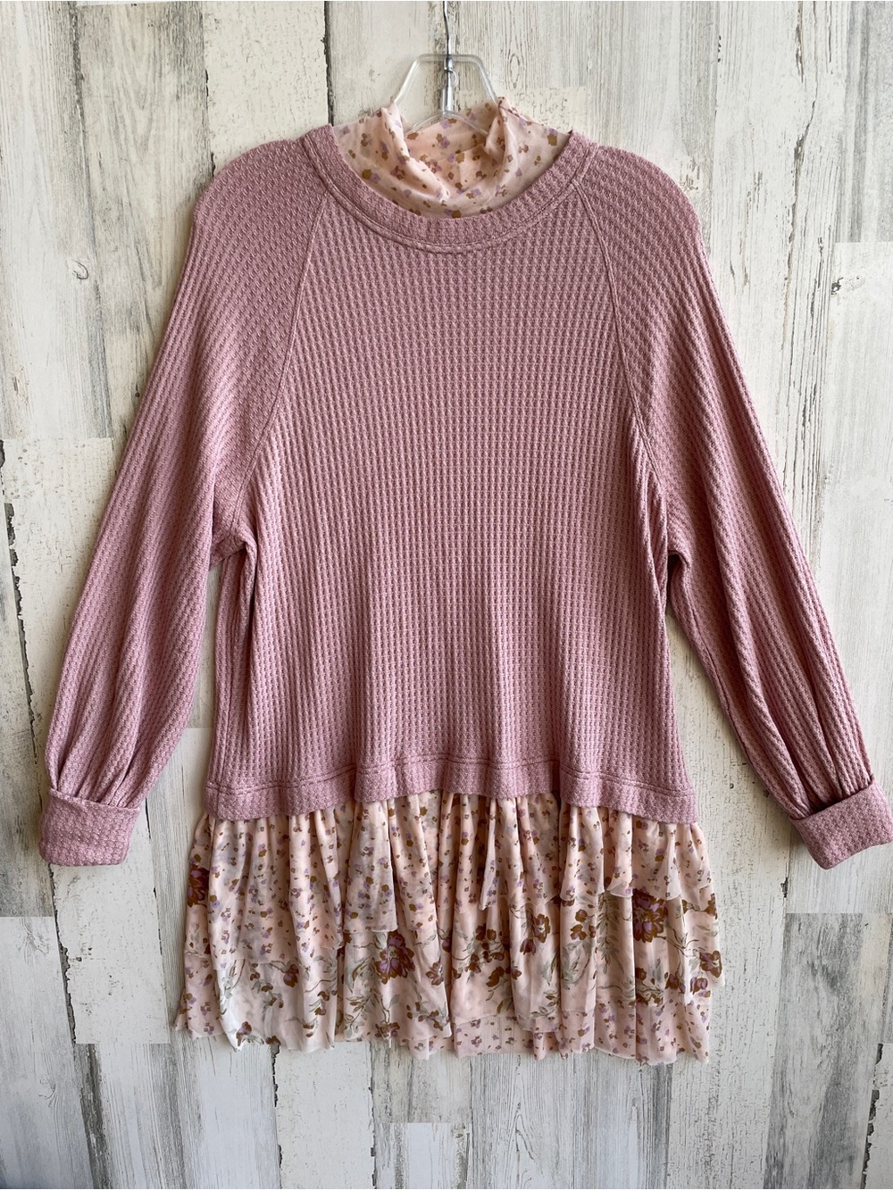 Free People Opposite Attraction Mini Dress Tunic Dusty Mauve Floral Ruffle SZ S - Picture 5 of 15